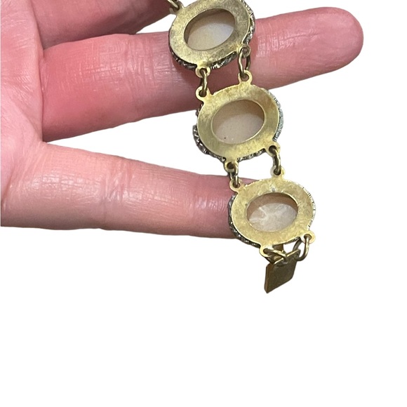 Vintage silver gold wash shell cameo ornate link bracelet - Picture 5 of 13